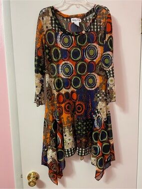 Camille & Co Orange Multi-Color Abstract Circle Tunic Dress